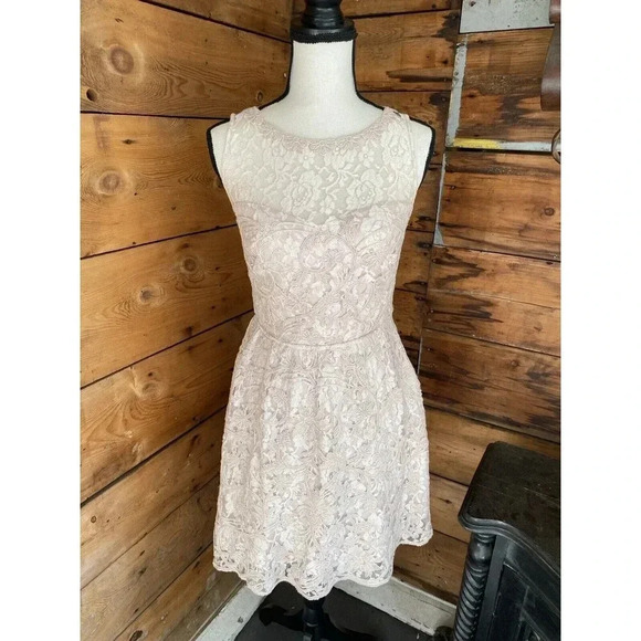 Anthropologie Yoana Baraschi Dress Size 0 Pale Pink Floral Lace Short - Picture 1 of 14